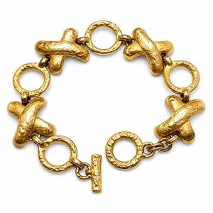 Chunky Gold Tone XOXO Link‎ Bracelet – Bold Hugs & Kisses Statement Toggle Clasp